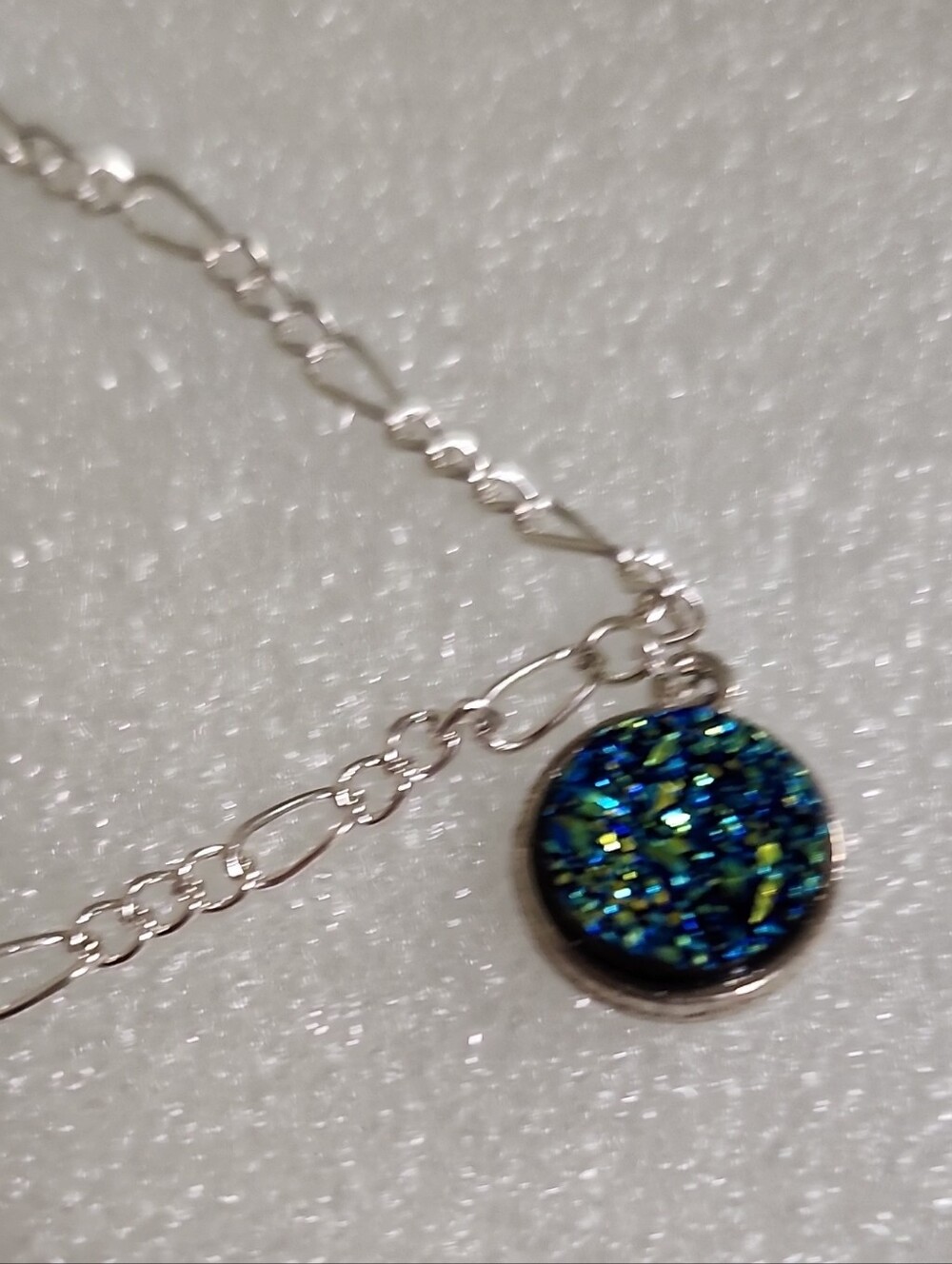 Hand Crafted Silver Bracelet / Anklet with Blue and Green Druzy Charm